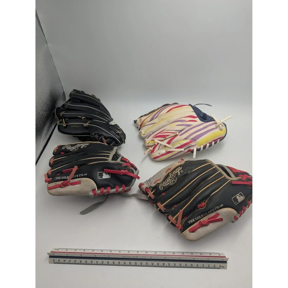 Rawlings Youth Baseball Glove Lot 4pc MT95GB ST10PP RBG155B Right Hand Throw